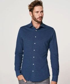 Profuomo Overhemd Knitted Indigoblauw -Kleding Kortingswinkel 56027 6