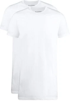 Slater 2-pack T-shirt Extra Lang R-Neck Wit