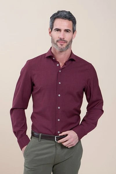 R2 Overhemd Merino Wol Bordeaux 4 R2 Overhemd Merino Wol Bordeaux - Afbeelding 2