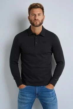 PME Legend Longsleeve Jacquard Polo Zwart -Kleding Kortingswinkel 75473 3 1