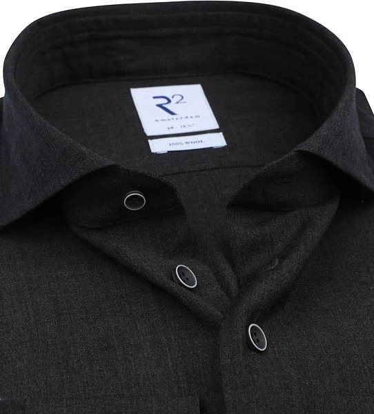 R2 Overhemd Wol Antraciet 6 R2 Overhemd Wol Antraciet - Afbeelding 4