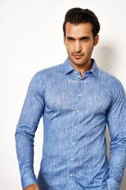 Desoto Overhemd Melange Blauw -Kleding Kortingswinkel 77103 2