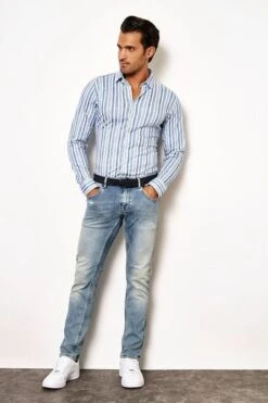 Desoto Overhemd Strepen Melange Lichtblauw 13 Desoto Overhemd Strepen Melange Lichtblauw -Kleding Kortingswinkel 77107 2 1