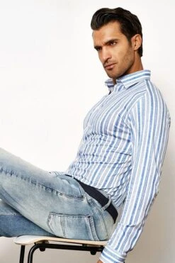 Desoto Overhemd Strepen Melange Lichtblauw 10 Desoto Overhemd Strepen Melange Lichtblauw -Kleding Kortingswinkel 77107 3