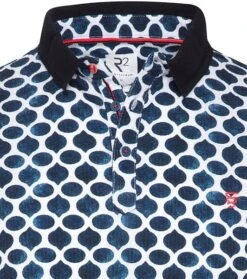 R2 Amsterdam Dobby Knitted Poloshirt Print Blauw -Kleding Kortingswinkel 77653 2 1