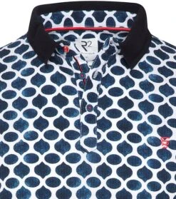 R2 Amsterdam Dobby Knitted Poloshirt Print Blauw -Kleding Kortingswinkel 77653 2