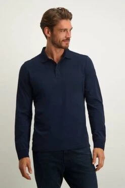 State Of Art Pique Longsleeve Polo Logo Donkerblauw -Kleding Kortingswinkel 77767 2 1