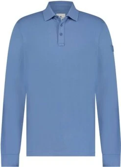State Of Art Pique Longsleeve Polo Logo Blauw