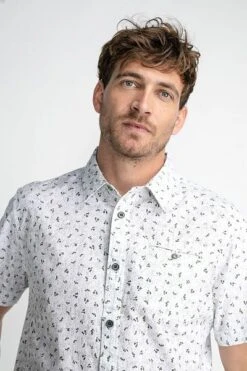 Petrol Short Sleeve Overhemd Print Groen -Kleding Kortingswinkel 78033 4